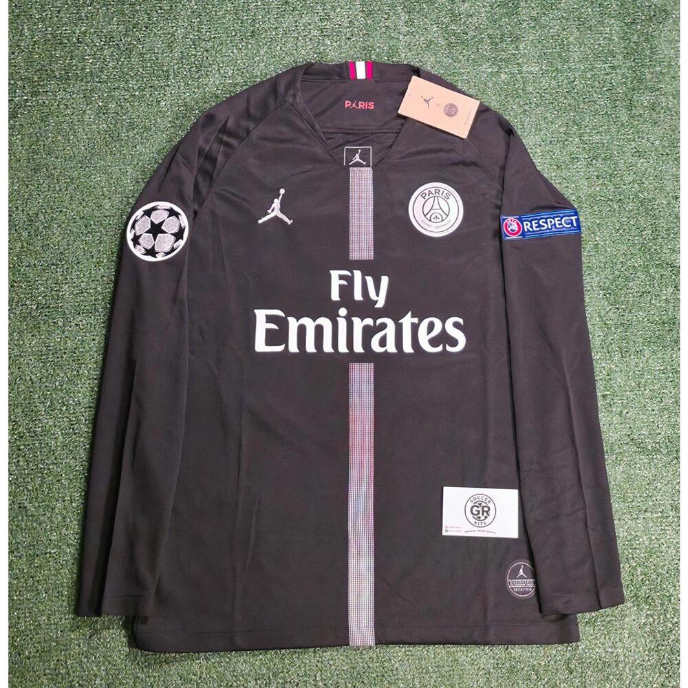 PSG Neymar Jr #10 2018/19 UCL Jordan Jersey – Long Sleeve Black Size LARGE